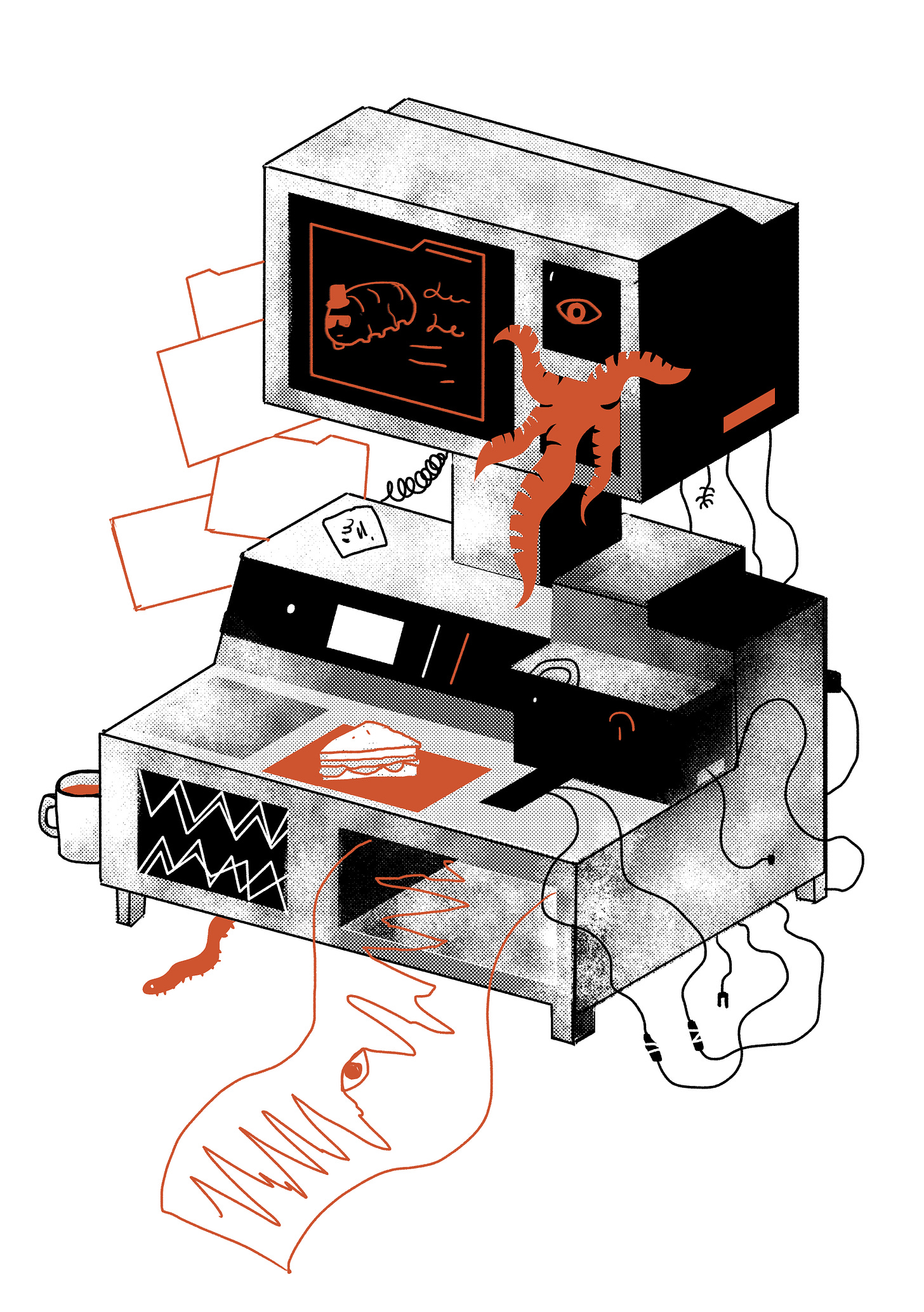 A drawing of a very funky computer.