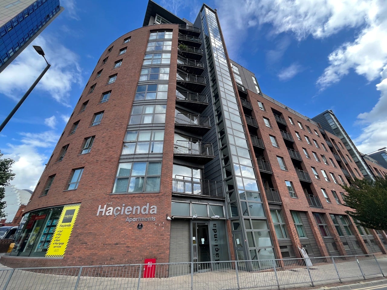 The front of Hacienda Apartments in Manchester