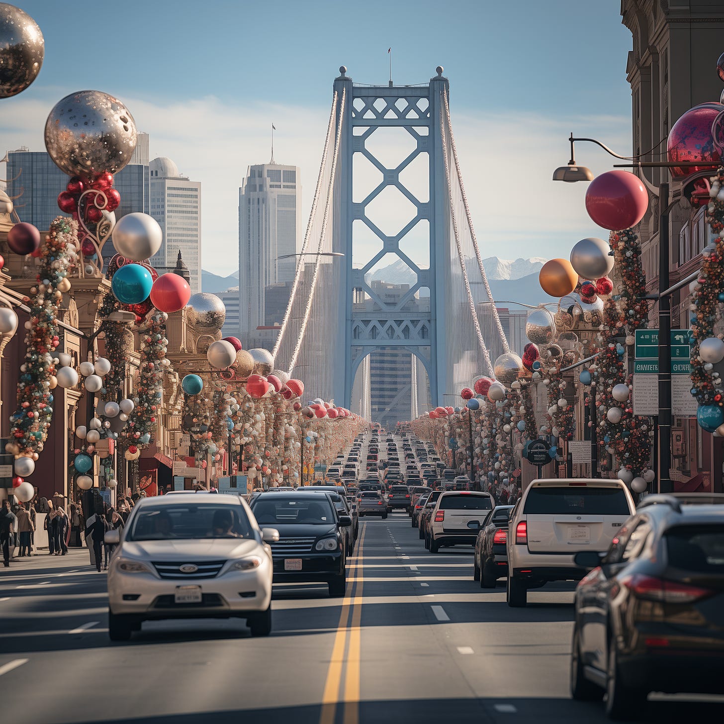 Image of San Francisco during the holiday season; image created using Midjourney.