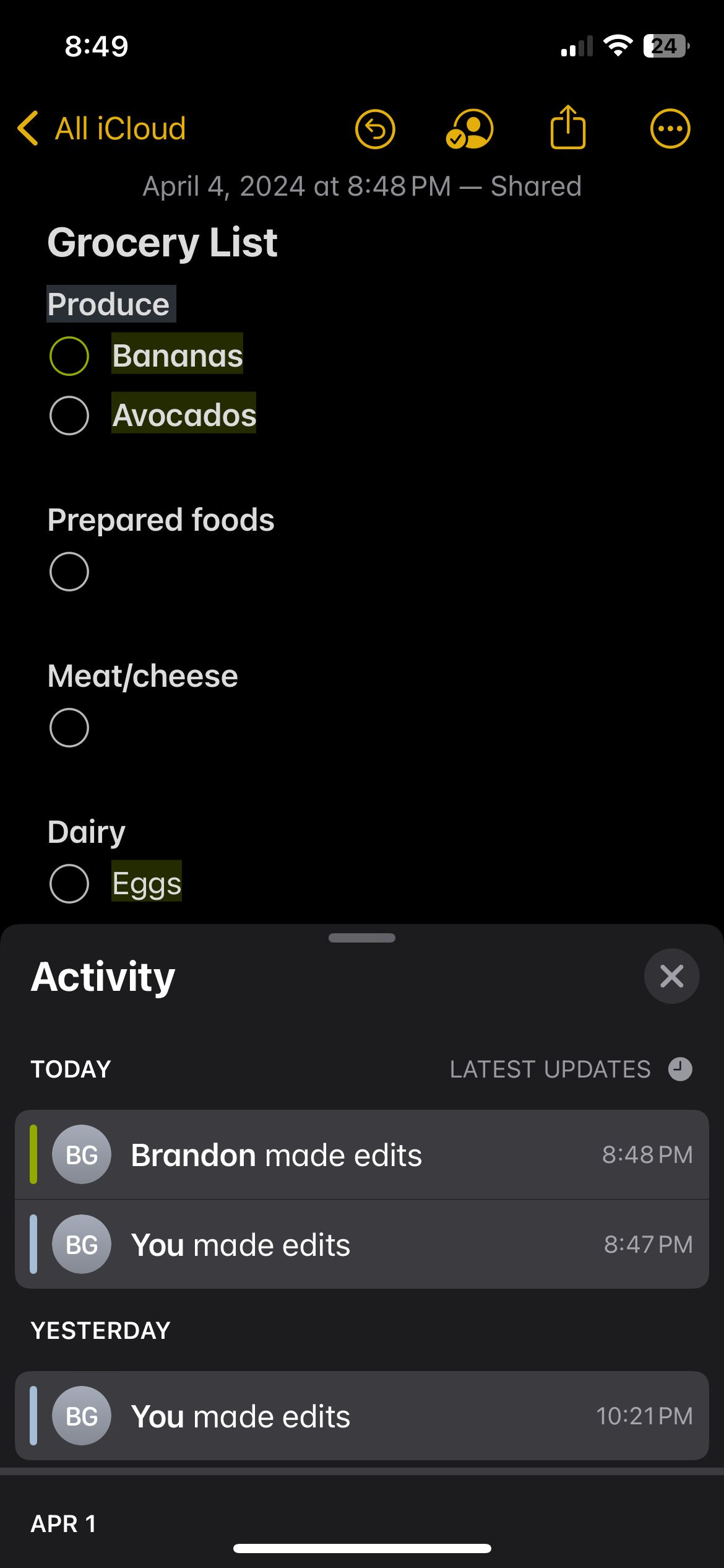 an iPhone note with a grocery list by category an iPhone note with a grocery list by category