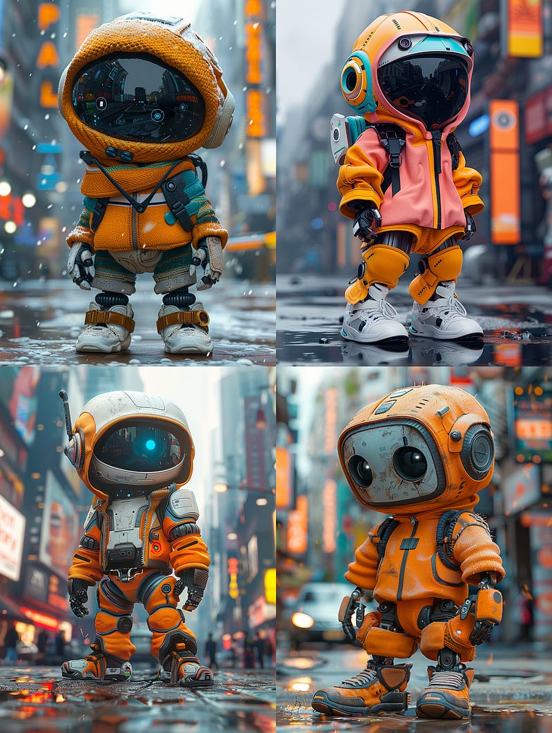 High-tech robot wearing a colored sweater