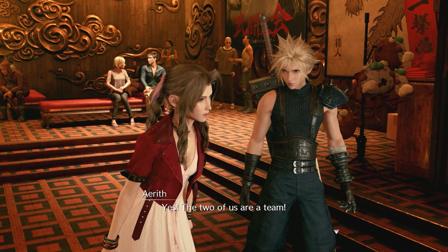 Aerith: "Yes! The two of us are a team!"