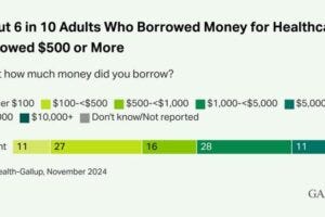 About 6 in 10 adults who borrowed money for healthcare borrowed $500 or more.