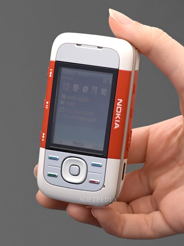 Woman's hand holding a Nokia 5300, slider feature phone