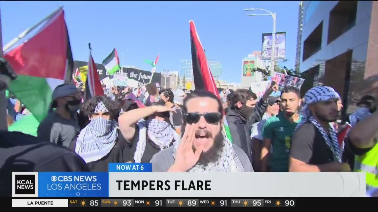LAPD monitoring Palestinian rights demonstration in West LA - CBS Los  Angeles