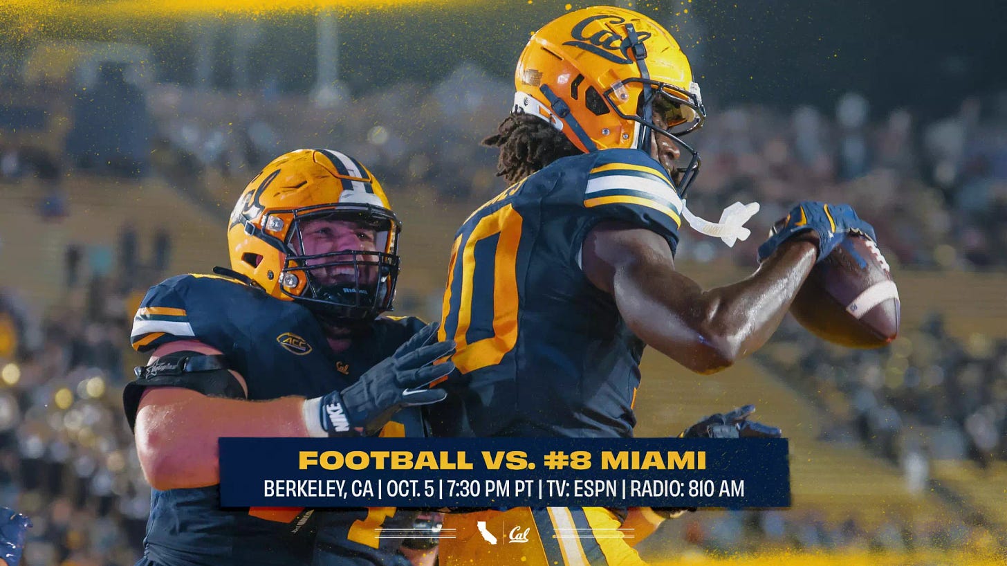 Cal Hosts No. 8 Miami In ACC Home Opener