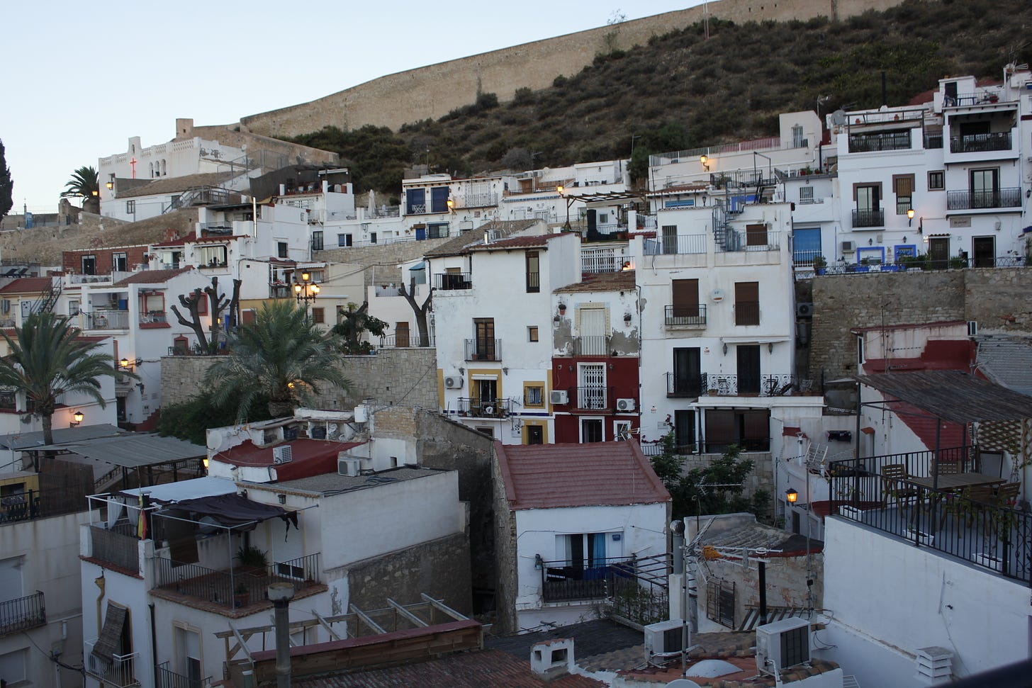 view of whitewashed buildings from an Alicante balcony