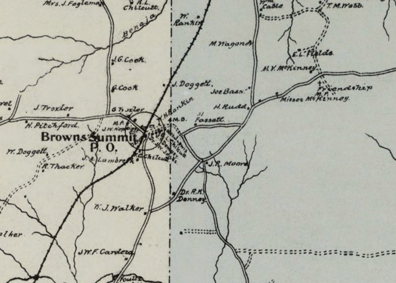 1895 map of Guilford County, denoting "Browns Summit"