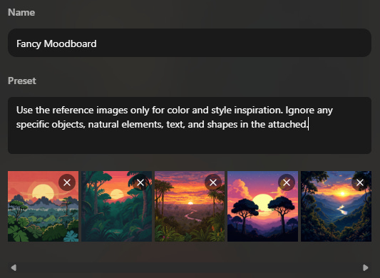 Use the reference images only for color and style inspiration. Ignore any specific objects, natural elements, text, and shapes in the attached.