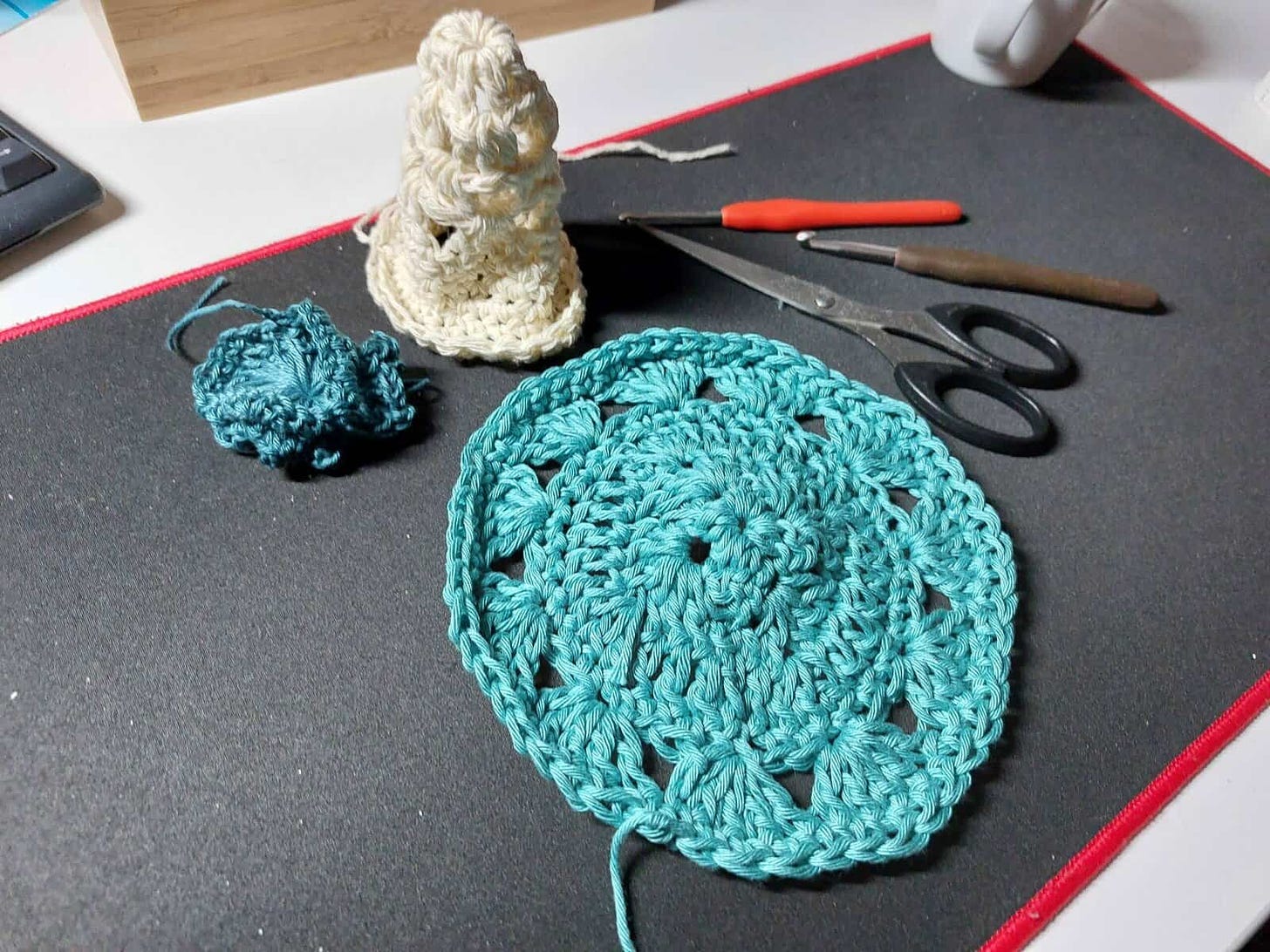 three separate granny square patterns