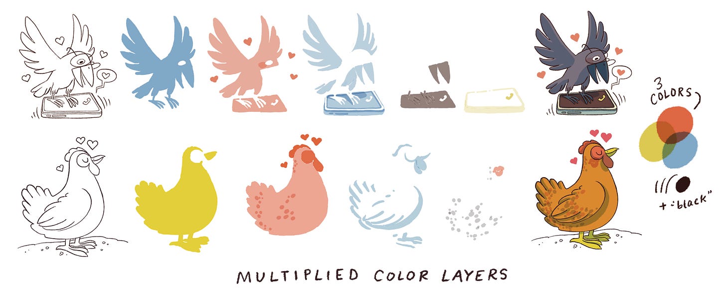 color separations for illustrated bird valentines kayla stark