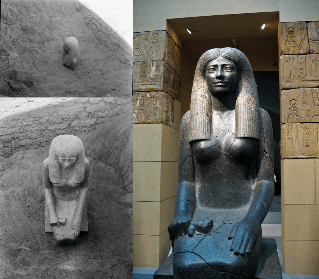 Statue of Lady Sennuwy, built around 4000 years ago during the Middle  Kingdom period. She was the wife of the governor, Djefaihapi of Asyut.  Initially located in her own tomb in Egypt, her statue was found in a  tumulus of a Nubian king in Kerma, Sudan ...