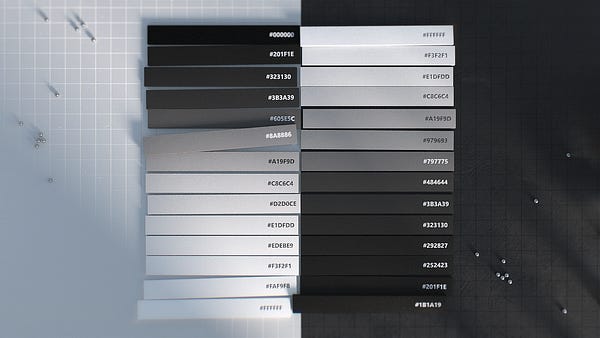 3D mockup of white and black color palettes.