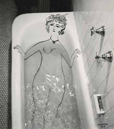 La imagen muestra el conocido dibujo de Saul Steinberg: una chica en una bañera.