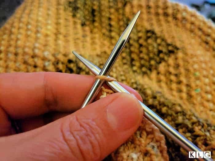 Casting off the last stitch of my Kentia Wrap. Chiaogoo Stainless Steel Knitting needles.