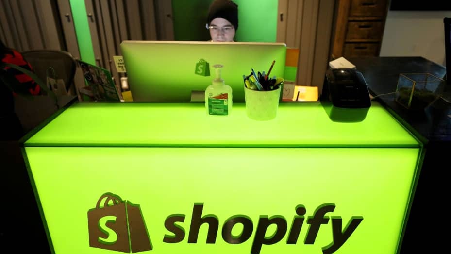 An employee works at Shopify's headquarters in Ottawa, Ontario, Canada.