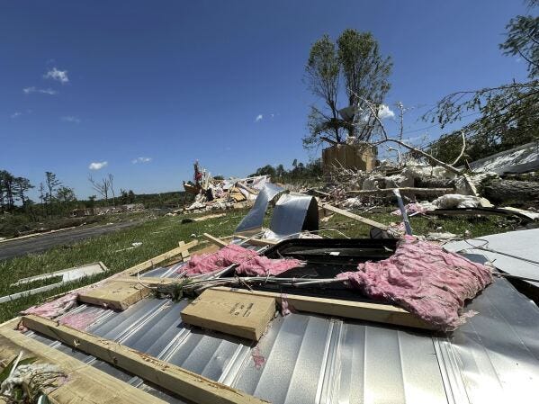 Houses lay destroyed following severe weather in London, Kentucky, Saturday, May 17, 2025. (AP Photo/Dylan Lovan) Houses lay destroyed following severe weather in London, Kentucky, Saturday, May 17, 2025. (AP Photo/Dylan Lovan)