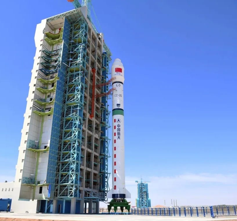 The Long March 2D Y107 vehicle at Launch Area 4 ahead of its mission.