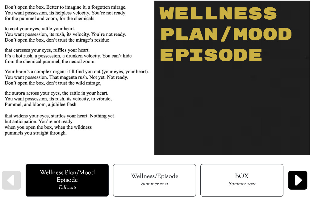 poem titled Wellness Plan/Mood Episode