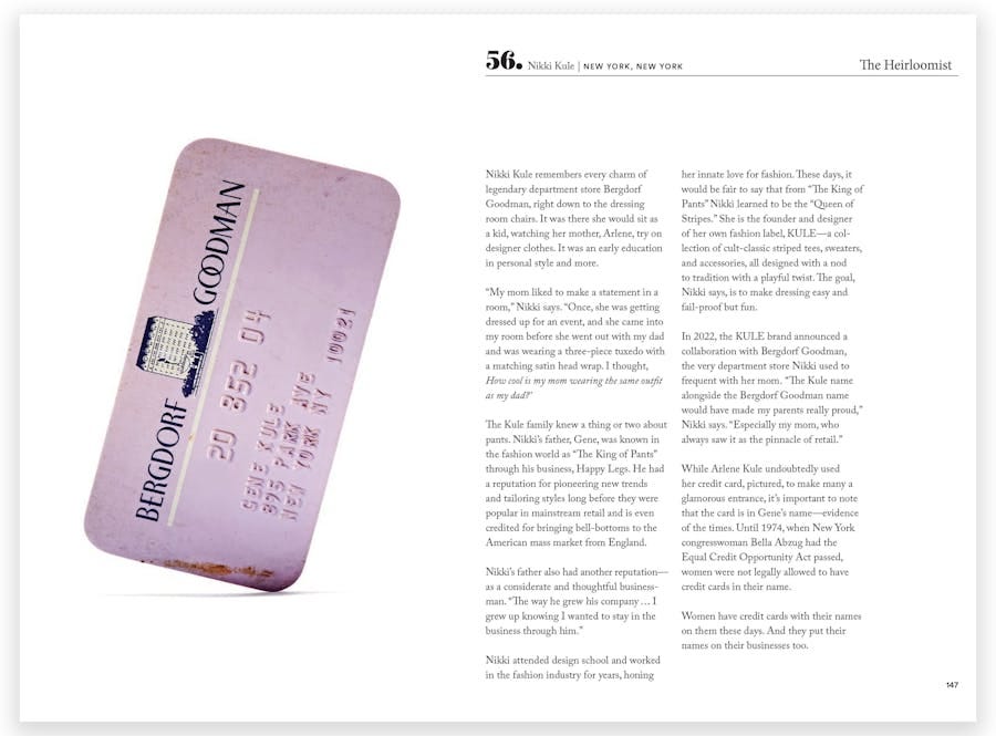 Nikki Kule Bergdorf Goodman credit card featured in The Heirloomist book