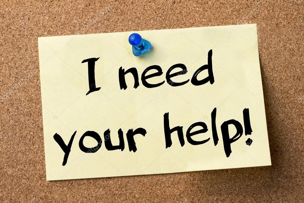 I need your help! - adhesive label pinned on bulletin board Stock Photo by  ©zsirosistvan 100249822