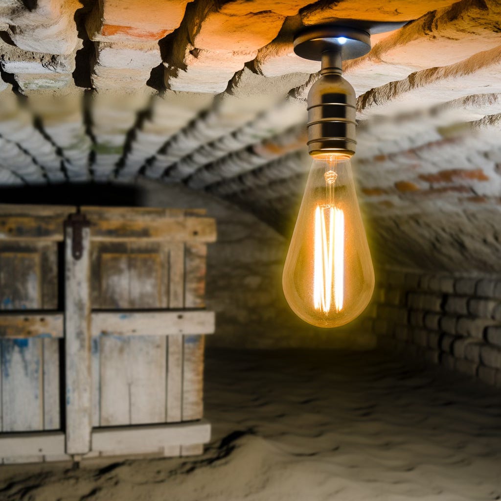 an Edison lightbulb in a scary cellar