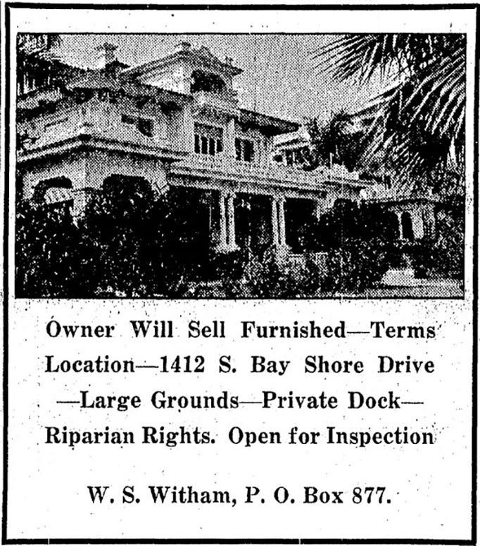 Figure 5: Ad in Miami Herald in 1925. Witham selling Chateau Reve