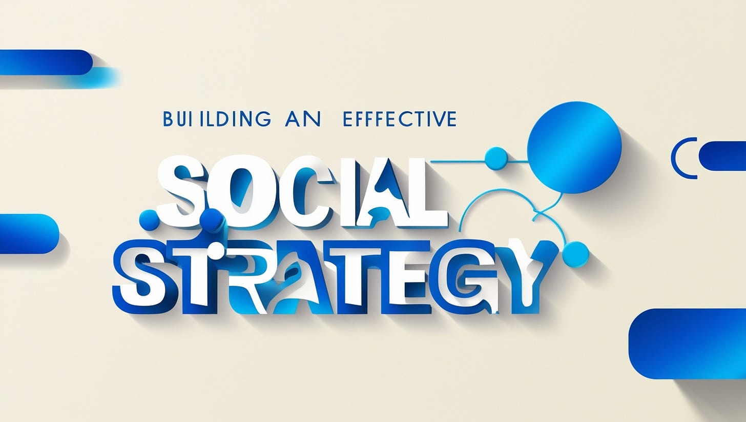 A modern, minimalist graphic illustrating the concept of Building an Effective Social Media Strategy, set against a clean, creamy white background, with bold, bright blue accents to evoke a sense of innovation and professionalism. A stylized, lowercase sans-serif font, such as Open Sans or Arial, is used for the title, with the words "Social Media" in a slightly larger font size to emphasize importance. A subtle, gradient-like effect adds depth to the text, while a few strategically placed, simple icons, such as a stylized speech bubble or a pair of connected circles, in matching blue hues, break up the text and create visual interest. The overall aesthetic is sleek, contemporary, and optimized for digital use, with ample negative space to ensure the design remains uncluttered and easy to read.