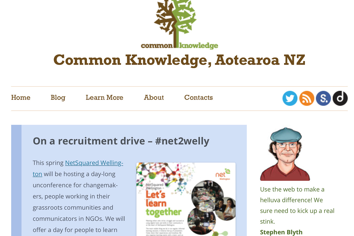 Screenshot of the Commonkonwledge blog featuring an article about NetSquared Wellington.