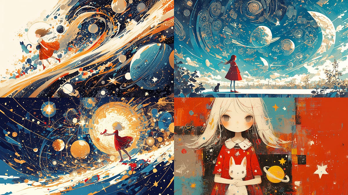 Girl in a red dress with a shabby cat