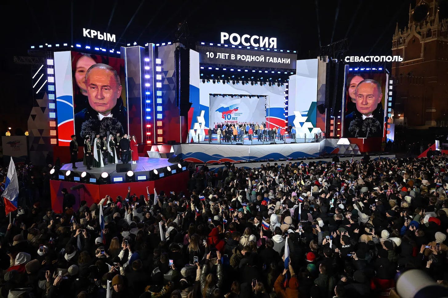 Russian President Vladimir Putin addresses a crowd in Moscow.