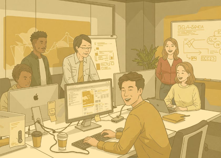 group of people working in a modern office space