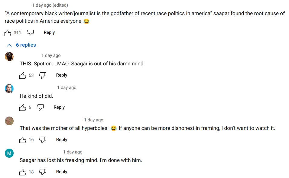 "'A contemporary black writer/journalist is the godfather of recent race politics in America' saagar found the root cause of race politics in America everyone"