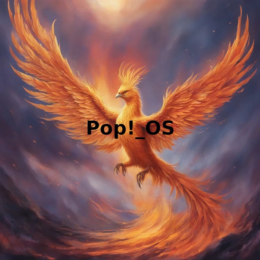 phoenix with pop!_OS on its chest