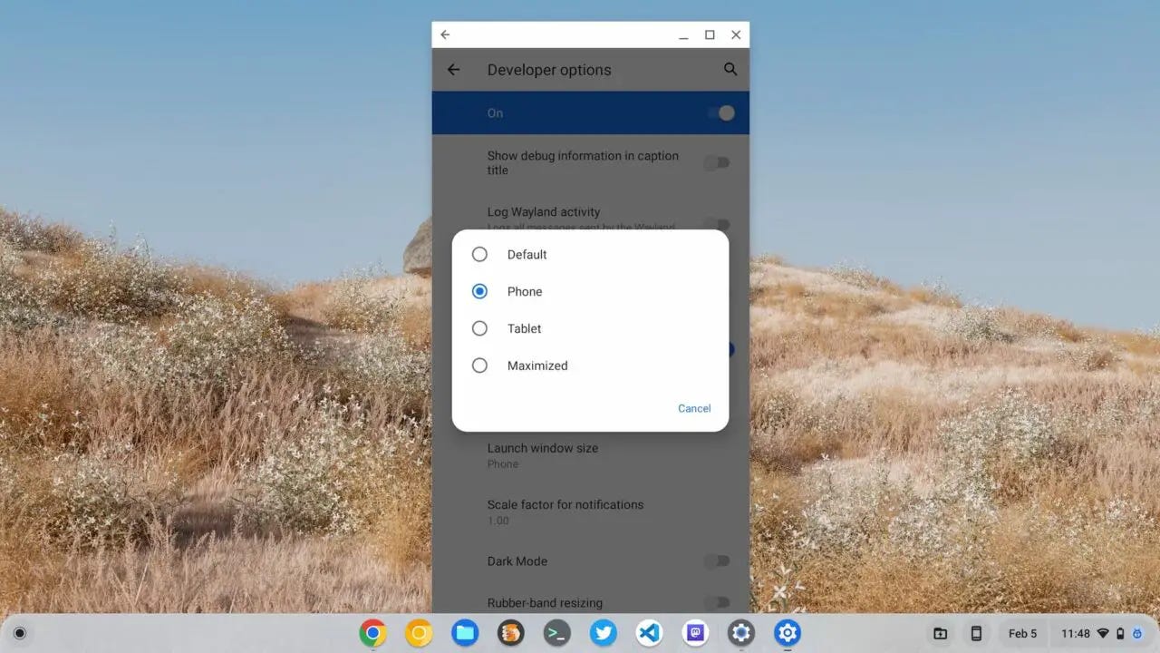 Android app launch window size defaults