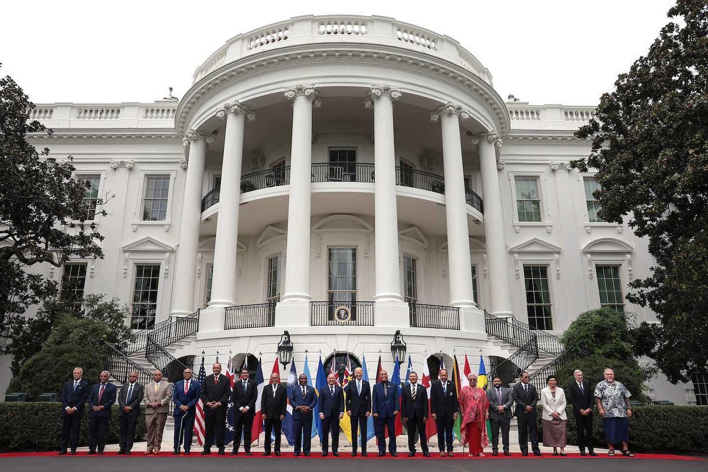 U.S. President Joe Biden participates in a group photo with Pacific Island leaders as part of the U.S.-Pacific Islands Forum Summit at the White House in Washington, D.C.