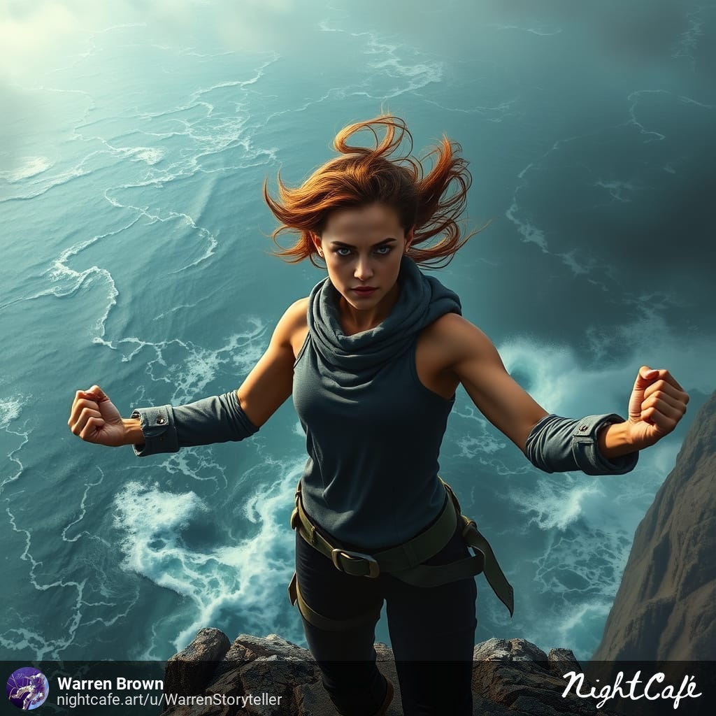 Woman stands with hands in fists.