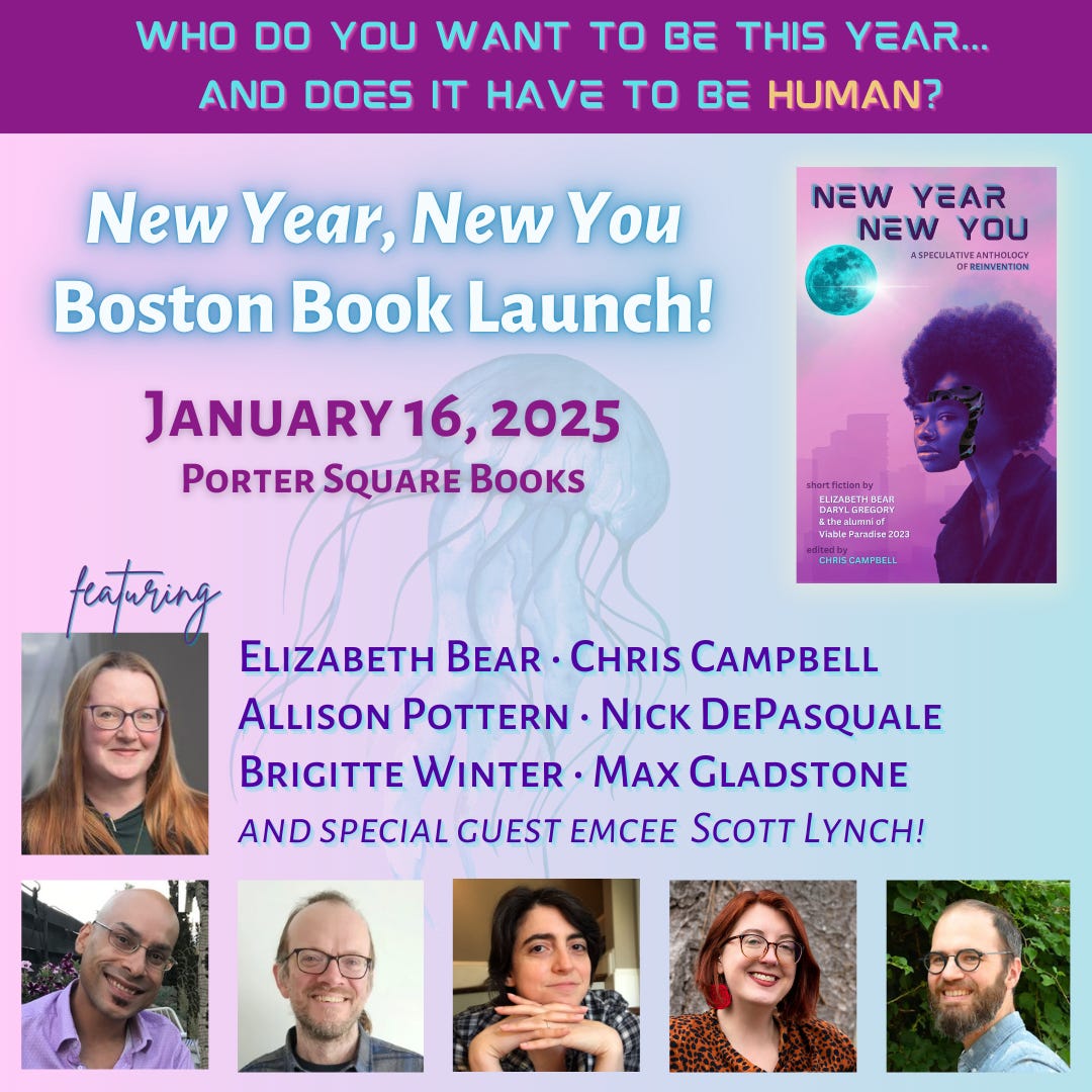 promo graphic for the New Year, New You Boston Book Launch on January 16 at Porter Square Books