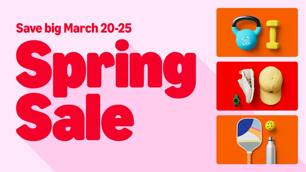 An image of several products shown against a red background. There is text that says "big spring sale" and "shop epic deals March 20-25"