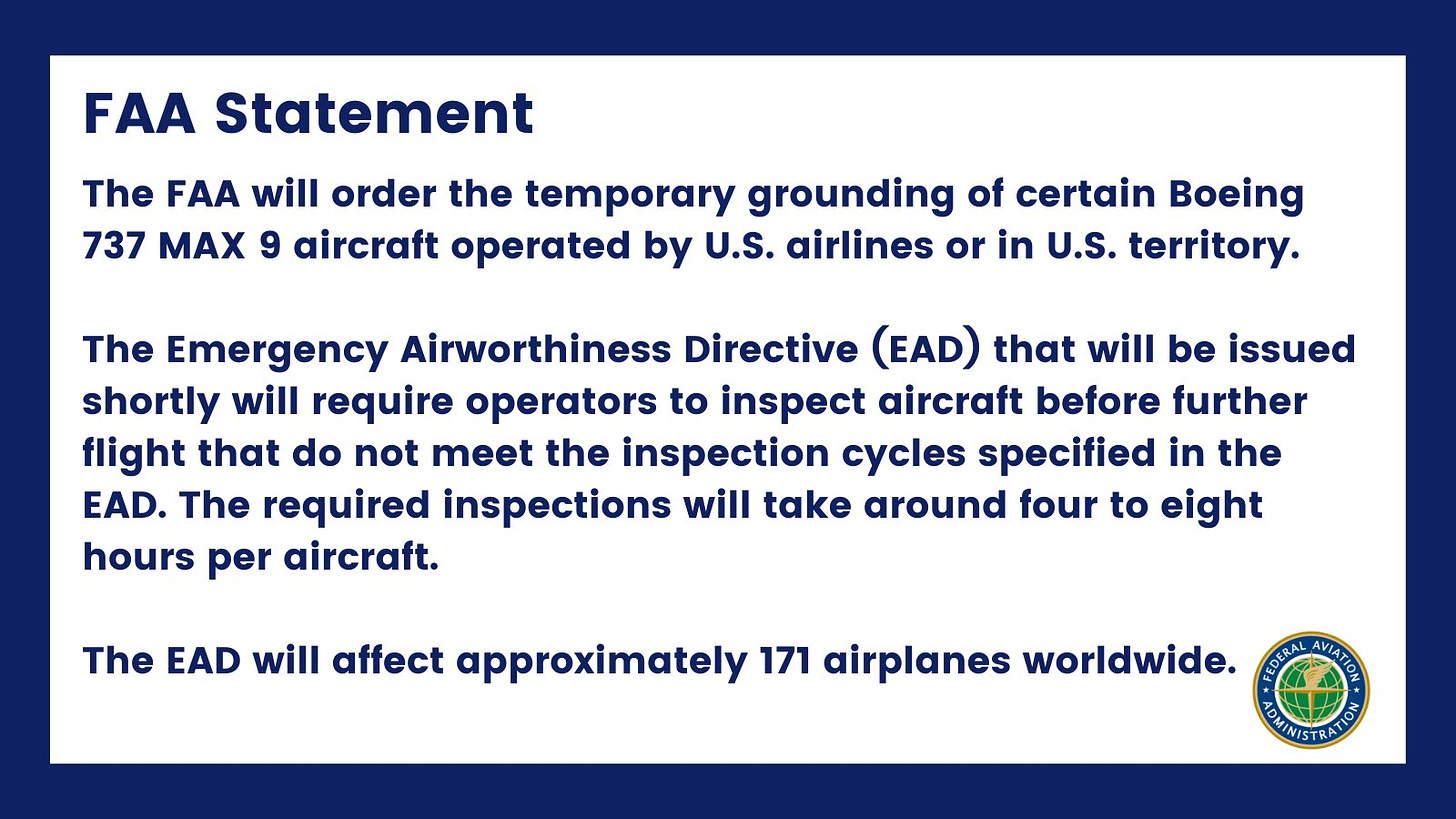 The FAA shared its official statement to X on Saturday evening