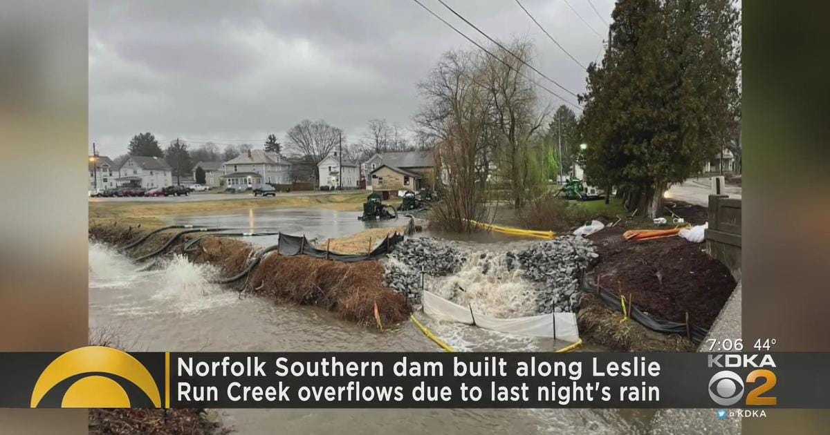 Heavy rain in East Palestine causes dam to overflow - CBS Pittsburgh