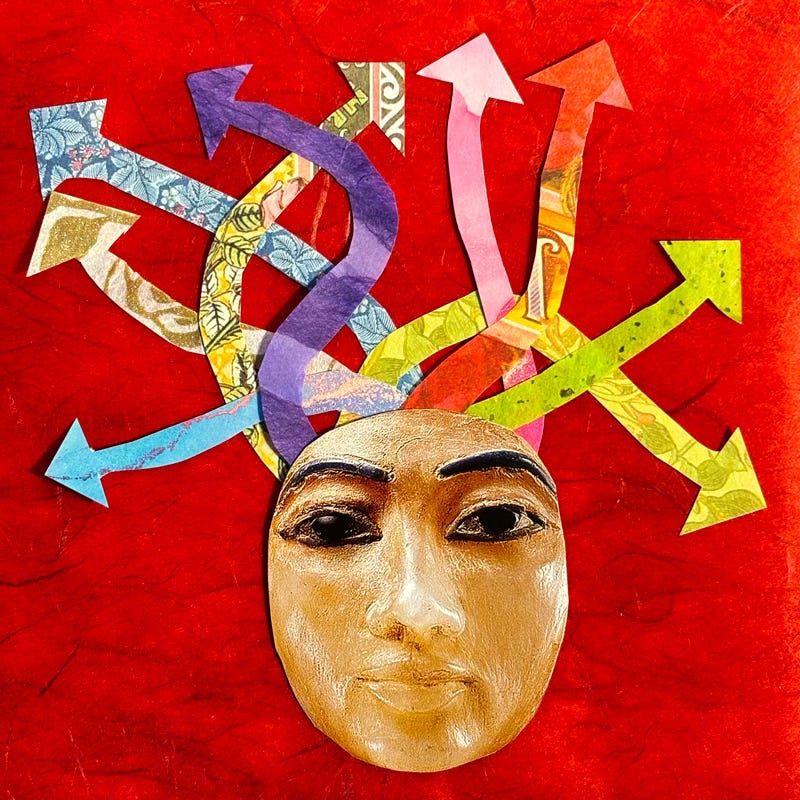 Collage image of a head with multiple arrows representing neurodiversity