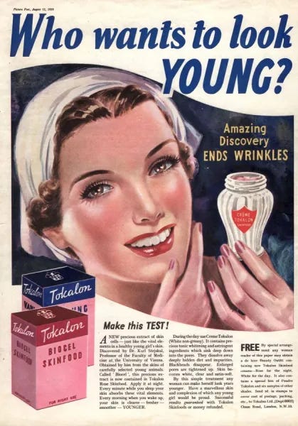  : Tokalon 1939 1930s UK ageing wrinkles face skin care creams youth young who wants