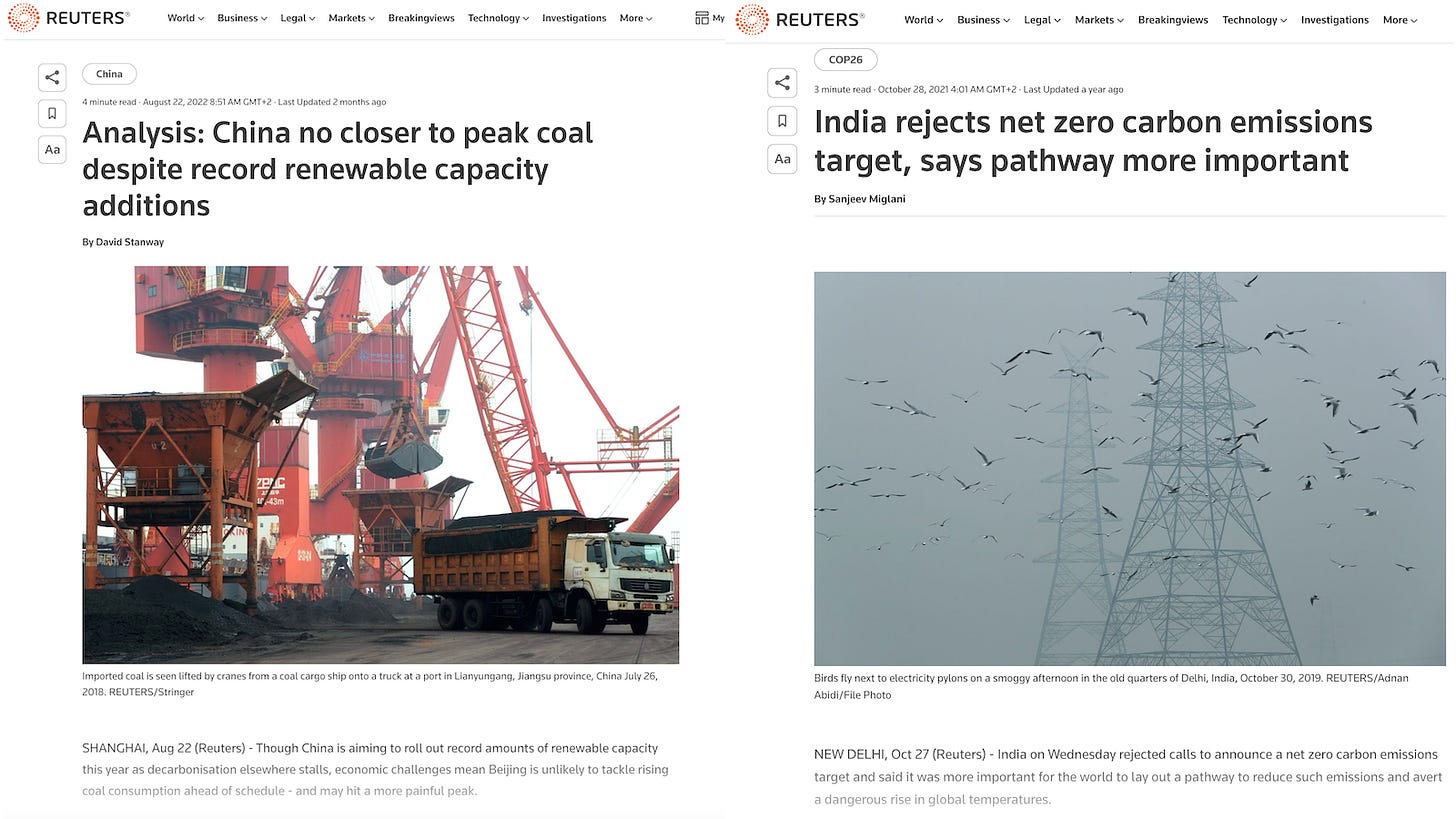China no closer to peak coal despite record renewable capacity additions and India rejects net zero corban emissions target, says pathway more important