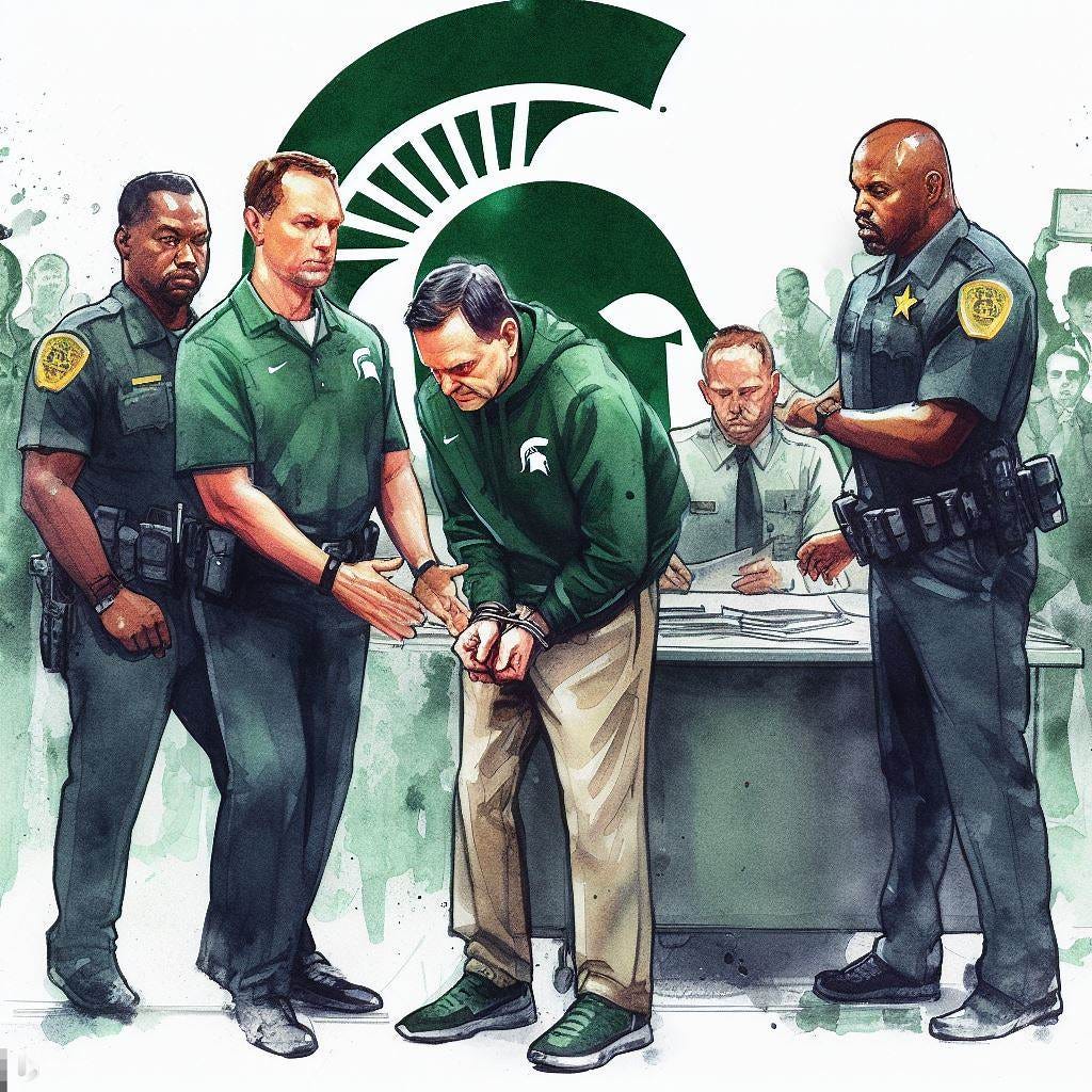 Michigan State Spartans men's basketball head coach being arrested by the FBI, watercolor