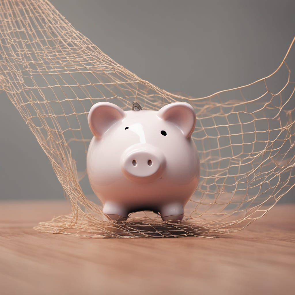 piggy bank being held up by a safety net