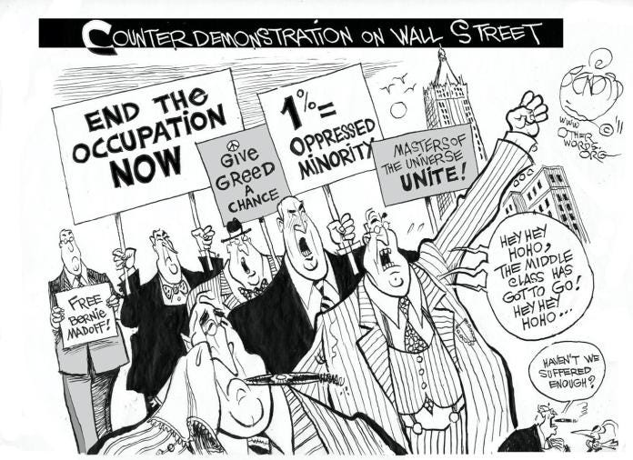 Cartoon of people protesting with signs

Description automatically generated