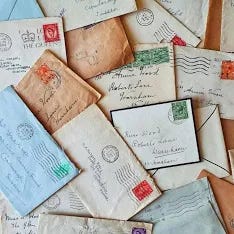 Vintage handwritten & typed envelopes with stamps. Packs of 10, 20 or 35. Lovely supplies for crafting, scrapbooking and styling.