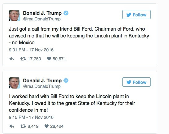 donald trump ford tweet