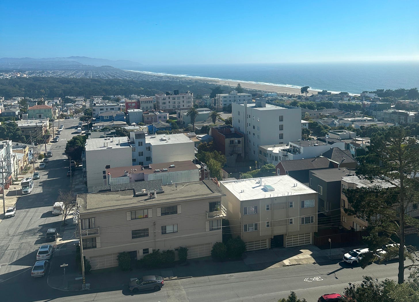 View of Ocean Beach and surrounding buildings in San Francisco.
